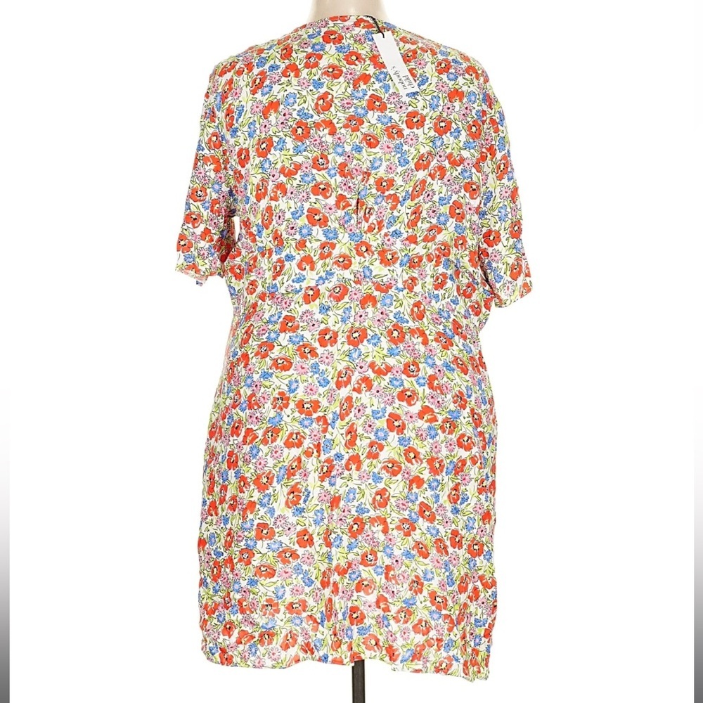 Nobody’s Child Alexa Floral Mini Dress Button Front Red Blue Size 20 - Picture 4 of 8